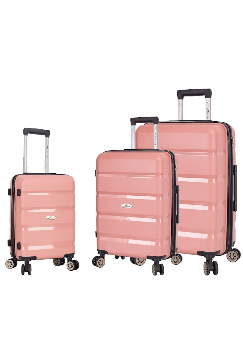 Snowball Set Trolere Polipropilena Madisson SW43603 4 Roti Duble Cifru TSA 3 Piese Rose - Pled.ro