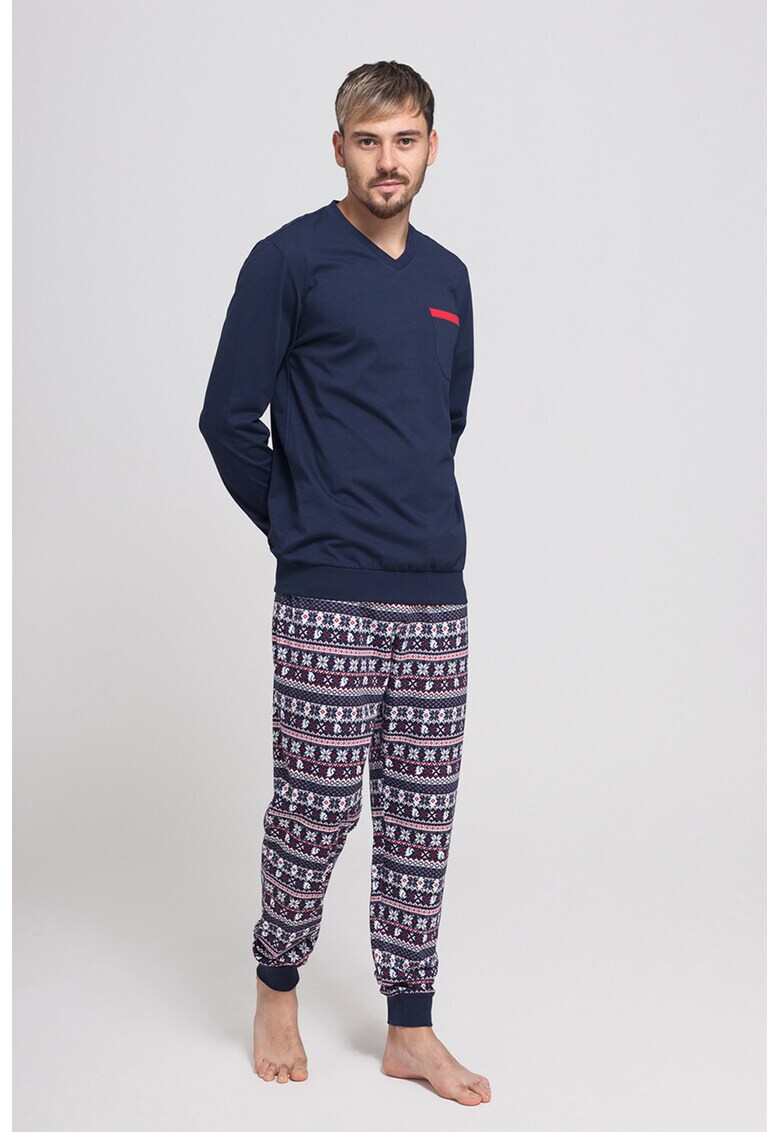 Sofiaman Pijama de bumbac cu pantaloni cu model nordic - Pled.ro