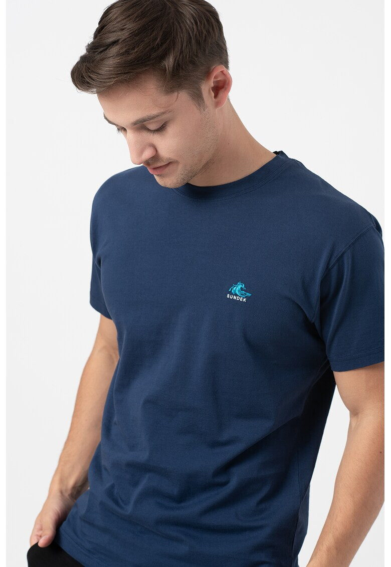 Sundek Tricou cu decolteu la baza gatului si broderie discreta Mini Waves - Pled.ro