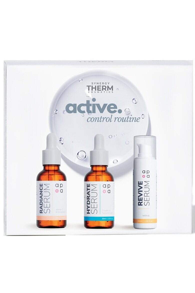 Synergy Therm Set Active Control Routine Serum Radiance Vitamina C Lipozomala 30 ml Ser Hidratant Acid Hialuronic 30 ml Serum Revive Retinal 0.05% 30 ml - Pled.ro