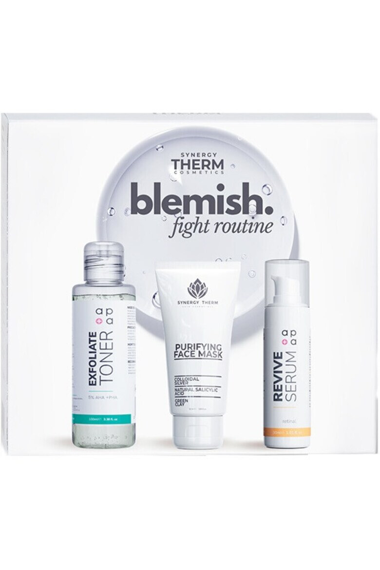 Synergy Therm Set Blemish Fight Routine Toner exfoliant 100 ml Masca Faciala 50 ml Serum Revive Retinal 0.05% 30 ml - Pled.ro