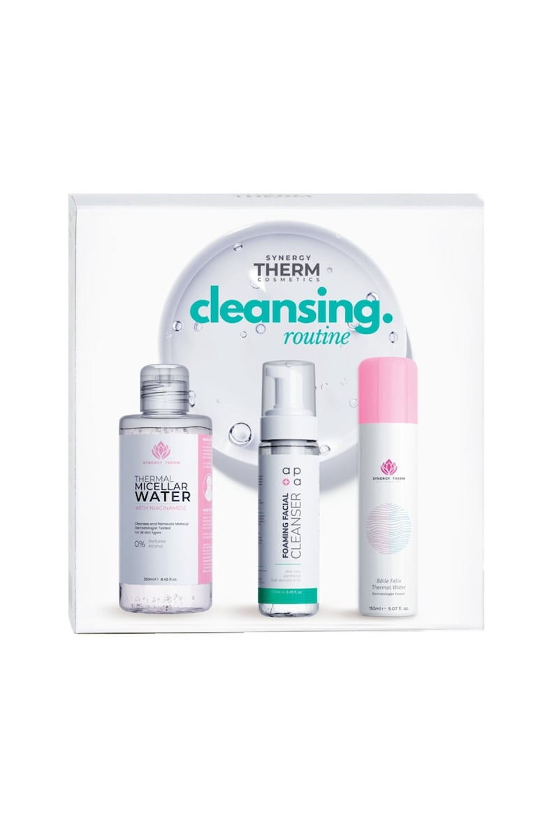 Synergy Therm Set Cleansing Routine Apa micelara 250 ml Spuma pentru curatare faciala 250 ml Apa Termala Spray 150 ml - Pled.ro