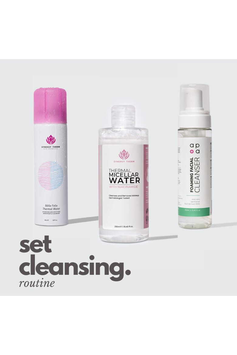 Synergy Therm Set Cleansing Routine Apa micelara 250 ml Spuma pentru curatare faciala 250 ml Apa Termala Spray 150 ml - Pled.ro