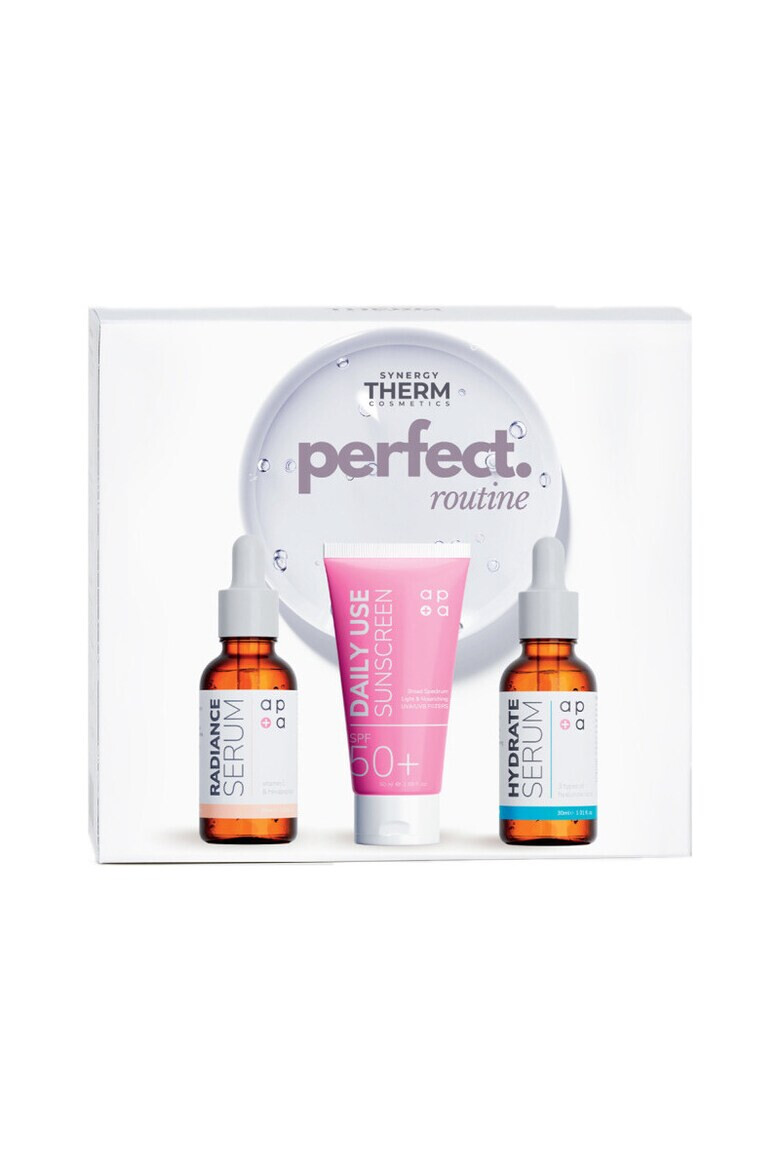 Synergy Therm Set Perfect Routine Ser Radiance Vitamina C Lipozomala 30 ml Ser Hidratant Acid Hialuronic 30 ml Crema Crema solara pentru utilizare zilnica SPF 50+ 50 ml - Pled.ro