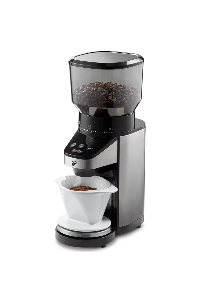 Tchibo Rasnita de cafea 160W recipient boabe 400g recipient colectare 100g 26 setari macinare Inox - Pled.ro