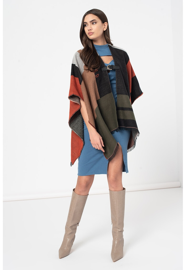 Ted Baker Poncho cu model colorblock si terminatie franjurata Sufiah - Pled.ro