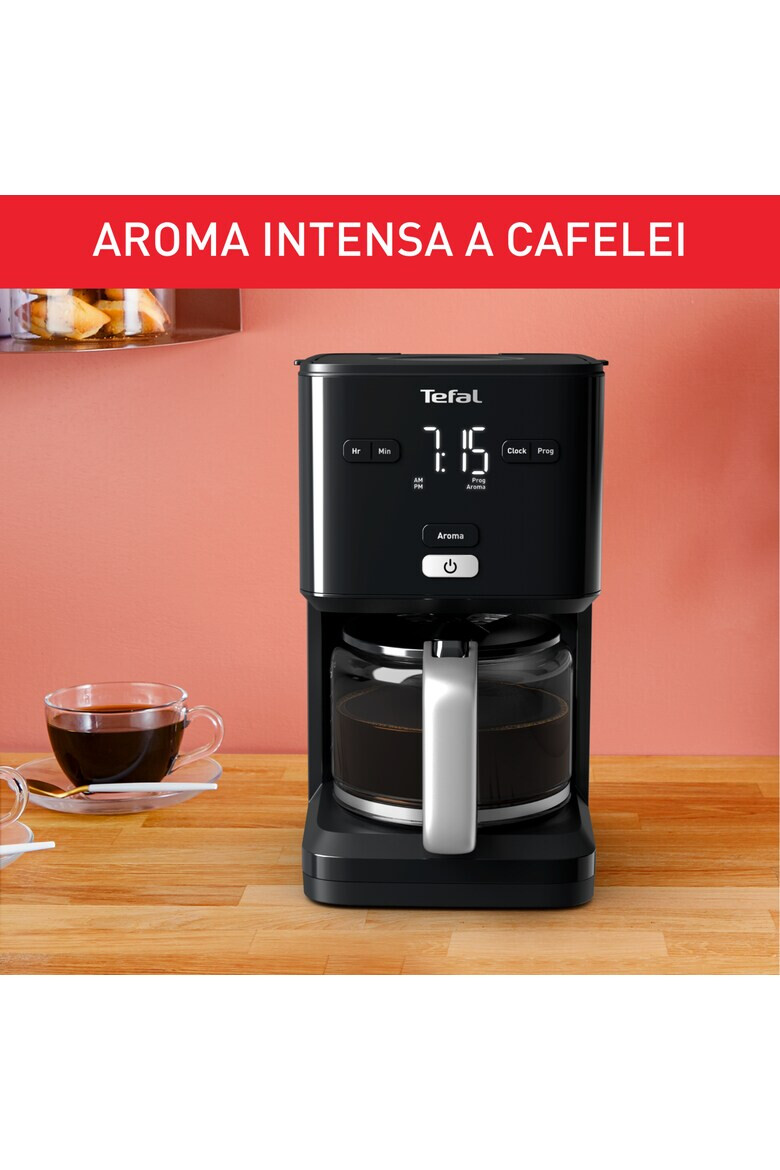 Tefal Cafetiera Smart'n Light 1000W 1.25 l ecran digital functie auto OFF sistem antipicurare carafa sticla functie mentinere la cald suport filtru detasabil negru - Pled.ro