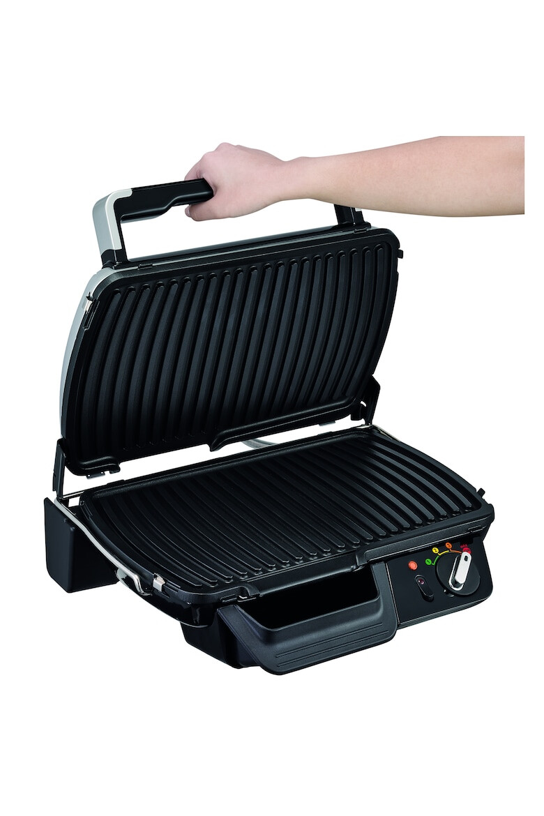 Tefal Gratar electric Supergrill XL 2400 W termostat cu 4 pozitii cronometru detasabil pozitie gratar sau grill deschidere la 180° indicator led Gri - Pled.ro