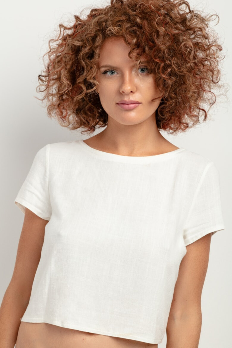 Tessita Tricou crop din amestec de in T401 alb - Pled.ro