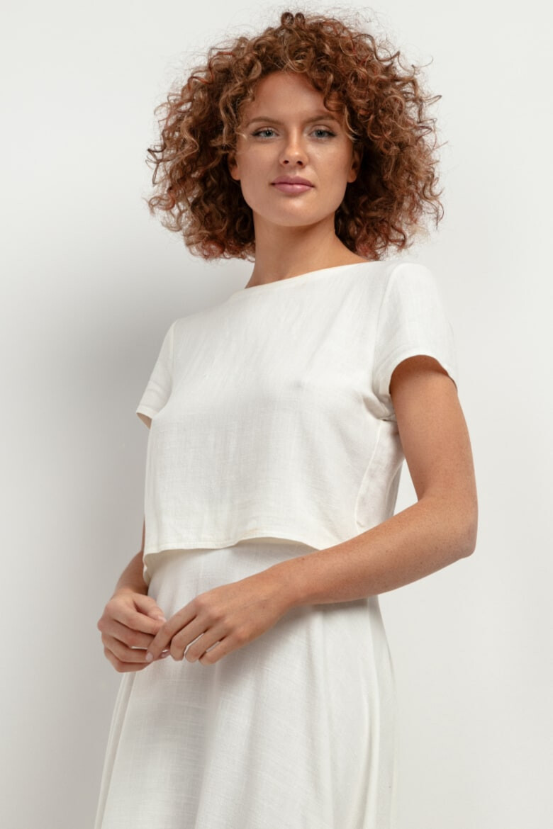 Tessita Tricou crop din amestec de in T401 alb - Pled.ro