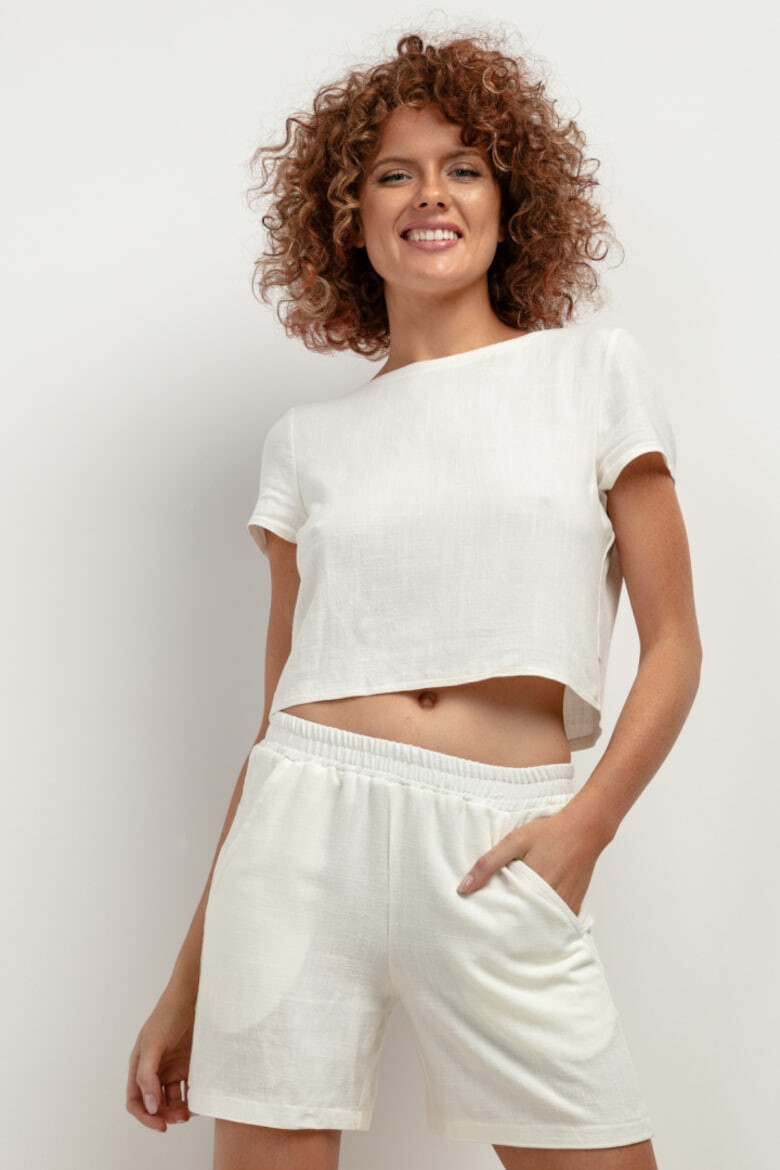 Tessita Tricou crop din amestec de in T401 alb - Pled.ro