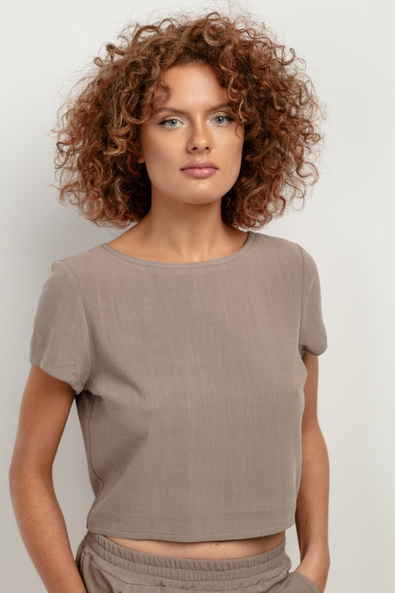 Tessita Tricou crop din amestec de in T401 bej - Pled.ro