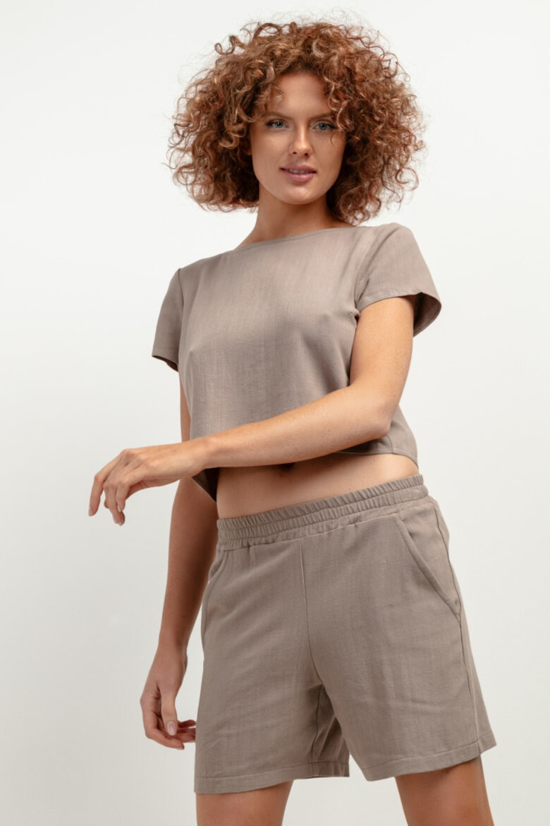 Tessita Tricou crop din amestec de in T401 bej - Pled.ro