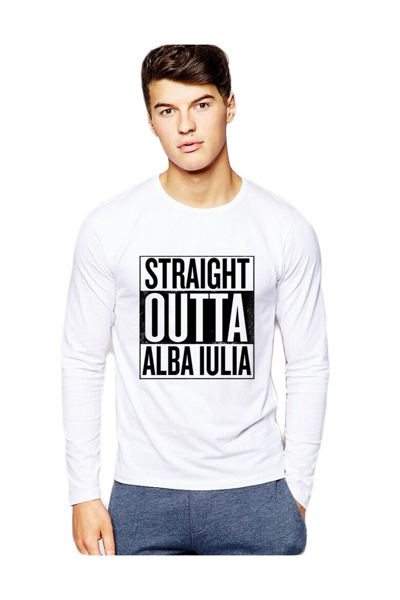 THEICONIC Bluza barbati alba Straight Outta Alba Iulia - Pled.ro