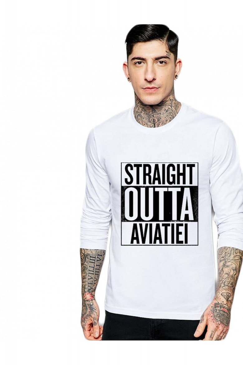 THEICONIC Bluza barbati alba - Straight Outta Aviatiei - Pled.ro