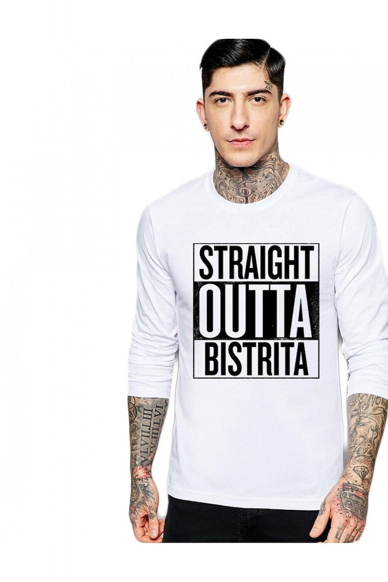 THEICONIC Bluza barbati alba - Straight Outta Bistrita - Pled.ro