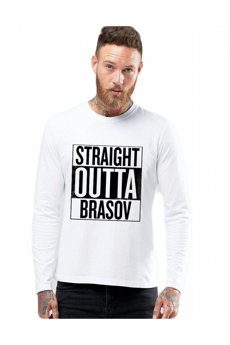 THEICONIC Bluza barbati alba - Straight Outta Brasov - Pled.ro