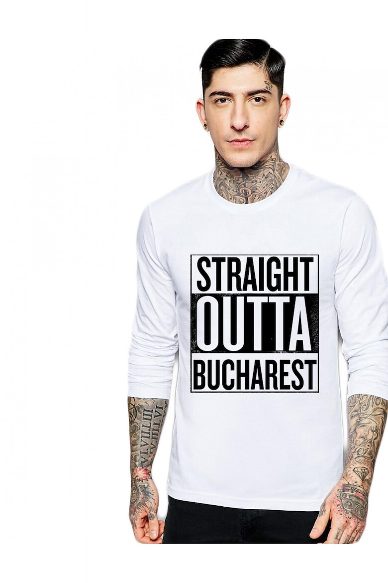 THEICONIC Bluza barbati alba - Straight Outta Bucuresti - Pled.ro