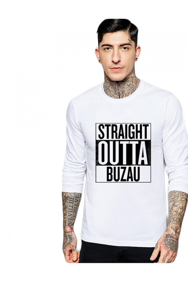 THEICONIC Bluza barbati alba - Straight Outta Buzau - Pled.ro