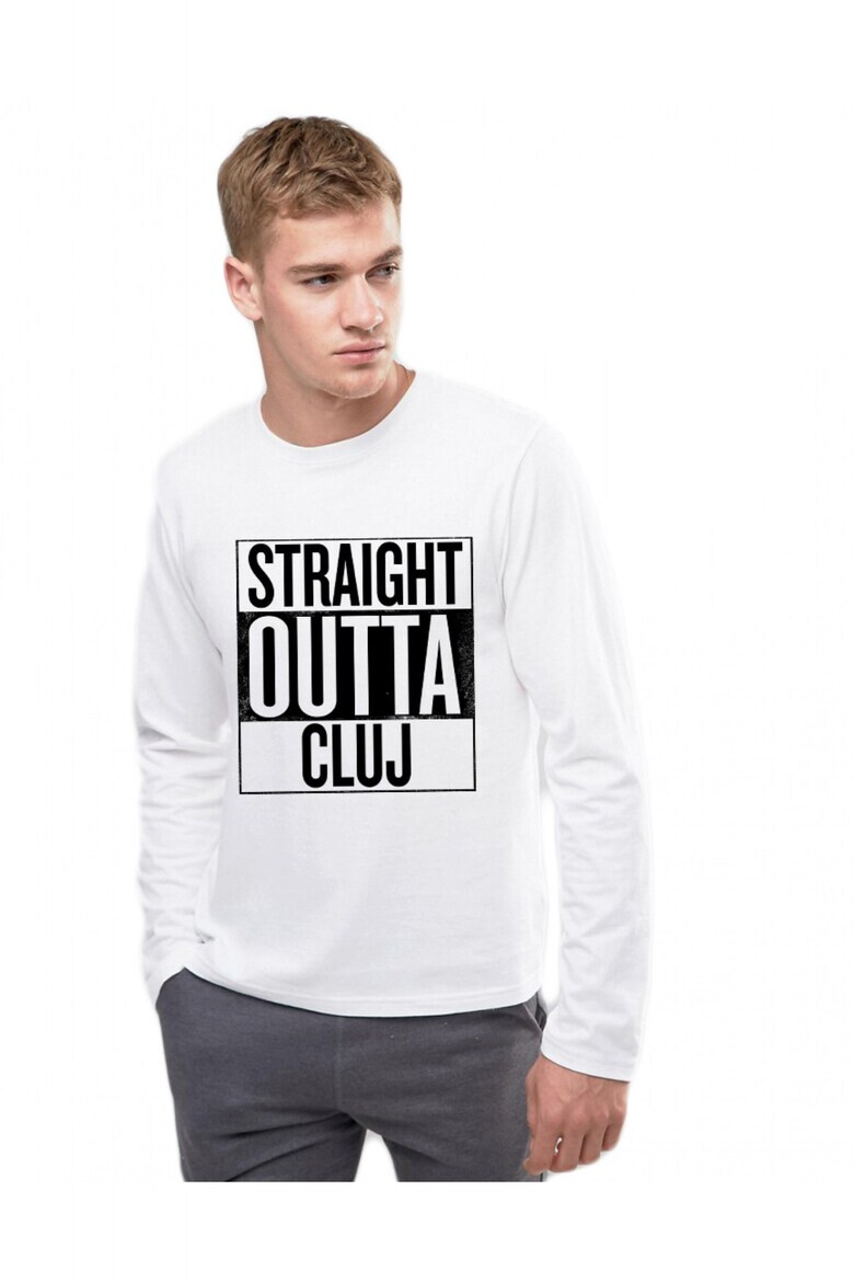 THEICONIC Bluza barbati alba - Straight Outta Cluj - Pled.ro