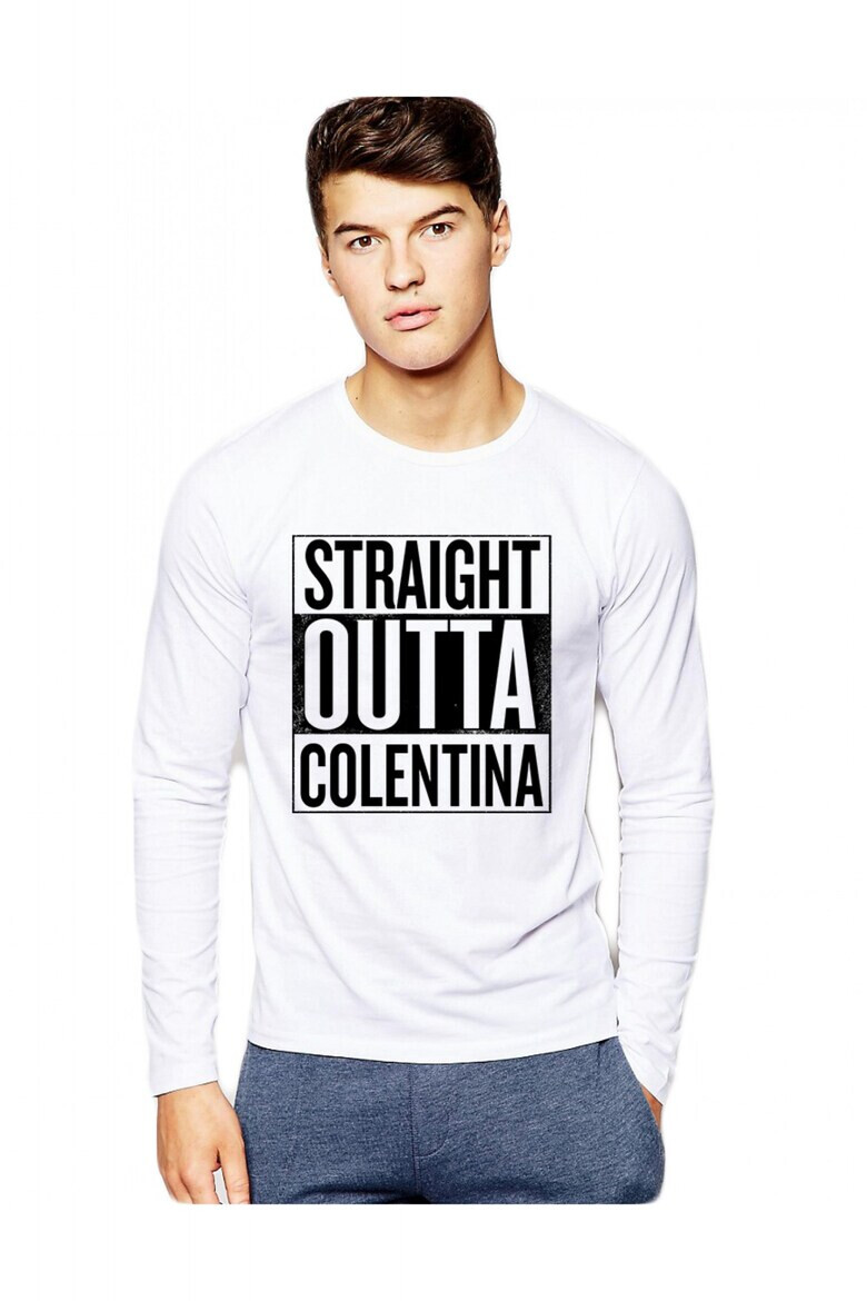 THEICONIC Bluza barbati alba - Straight Outta Colentina - Pled.ro