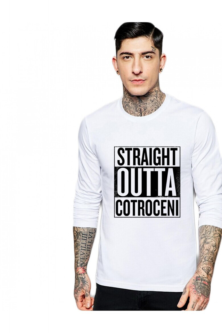 THEICONIC Bluza barbati alba - Straight Outta Cotroceni - Pled.ro