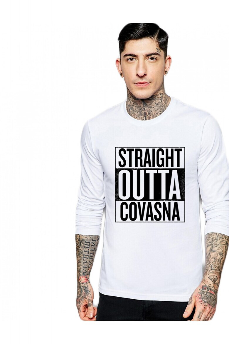 THEICONIC Bluza barbati alba - Straight Outta Covasna - Pled.ro