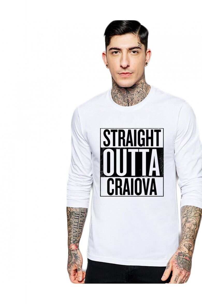 THEICONIC Bluza barbati alba - Straight Outta Craiova - Pled.ro