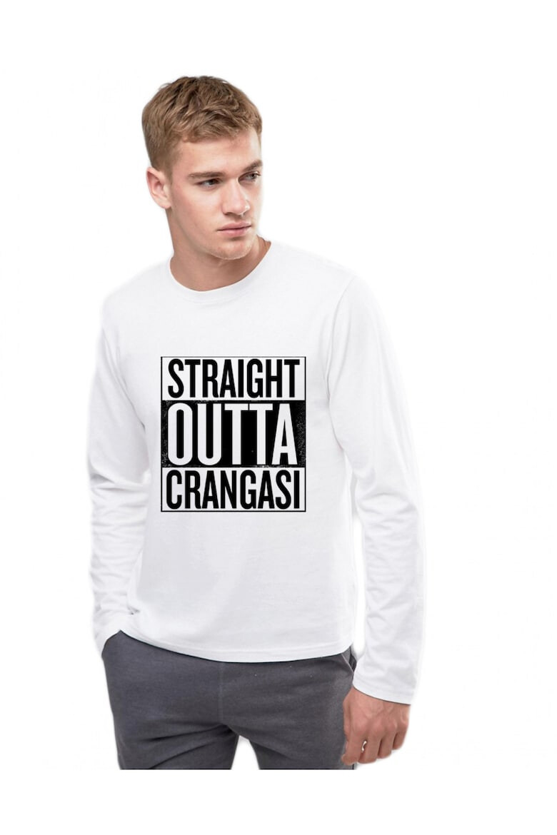 THEICONIC Bluza barbati alba - Straight Outta Crangasi - Pled.ro