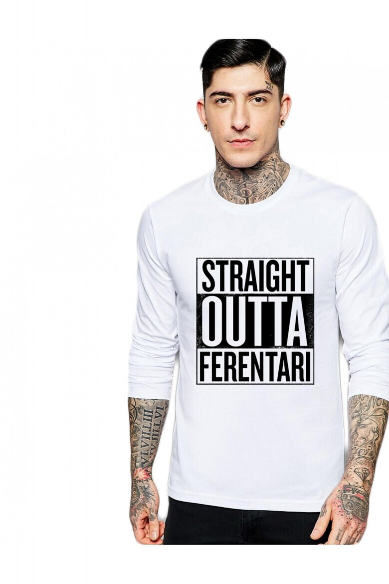 THEICONIC Bluza barbati alba - Straight Outta Ferentari - Pled.ro