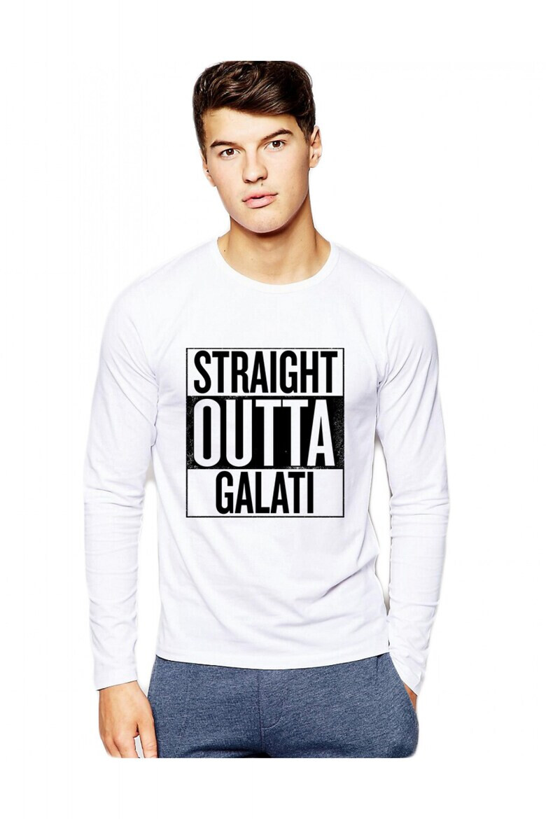 THEICONIC Bluza barbati alba - Straight Outta Galati - Pled.ro