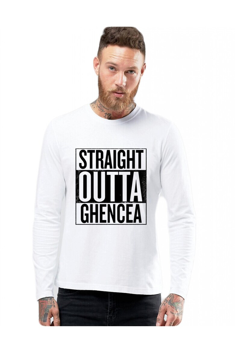 THEICONIC Bluza barbati alba - Straight Outta Ghencea - Pled.ro