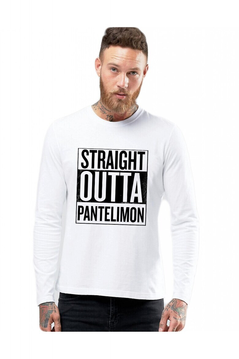 THEICONIC Bluza barbati alba - Straight Outta Pantelimon - Pled.ro