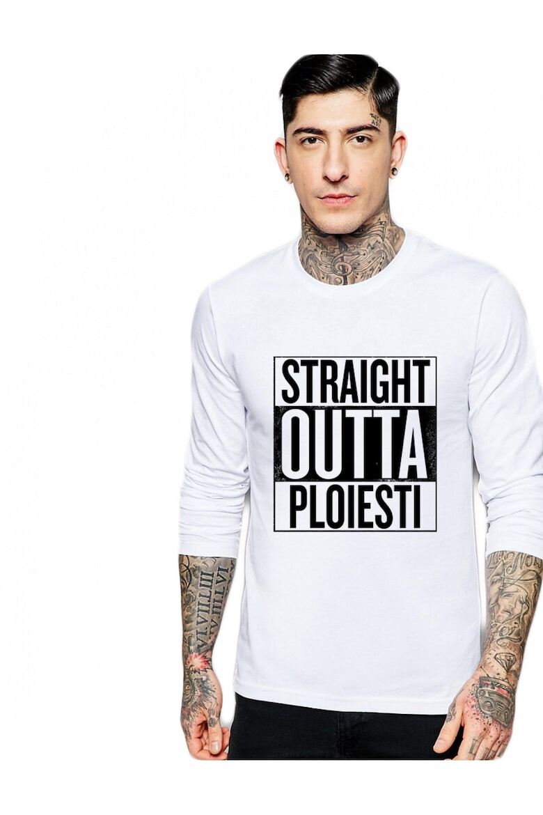 THEICONIC Bluza barbati alba - Straight Outta Ploiesti - Pled.ro