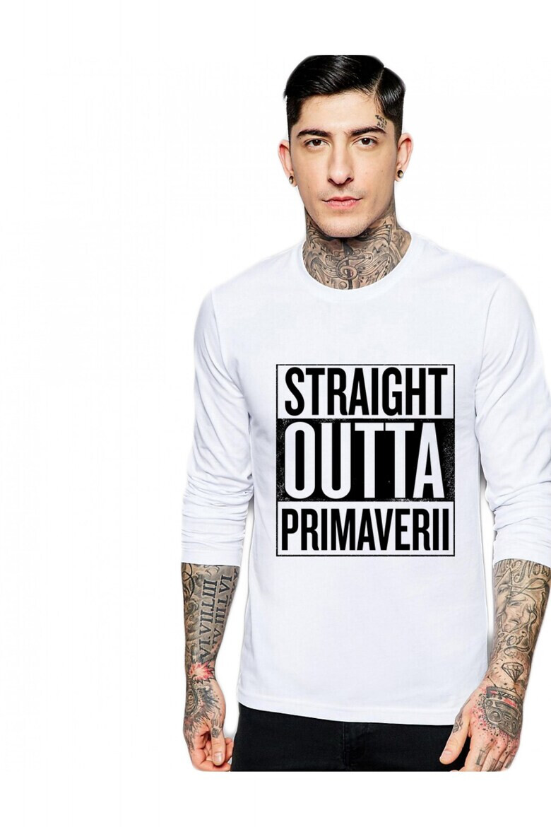 THEICONIC Bluza barbati alba - Straight Outta Primaverii - Pled.ro