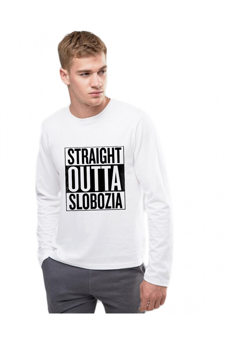 THEICONIC Bluza barbati alba - Straight Outta Slobozia - Pled.ro