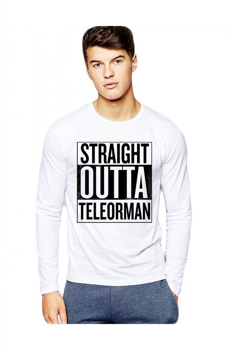 THEICONIC Bluza barbati alba - Straight Outta Teleorman - Pled.ro