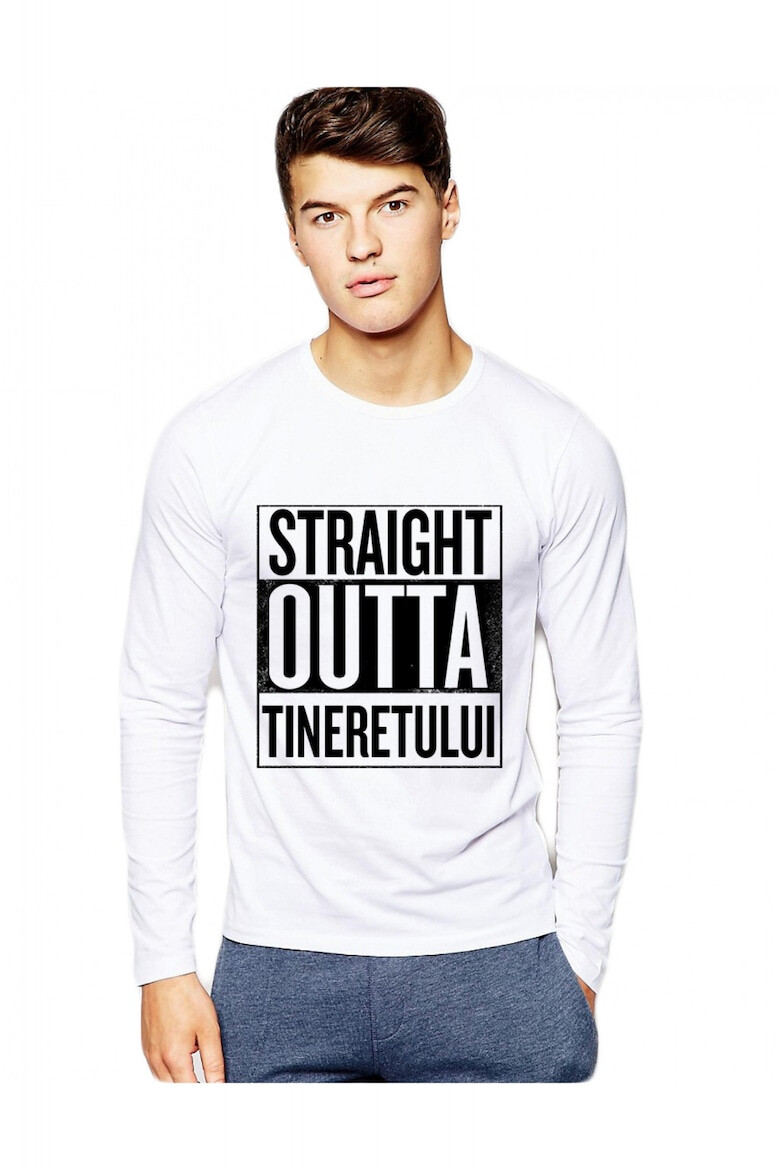 THEICONIC Bluza barbati alba - Straight Outta Tineretului - Pled.ro