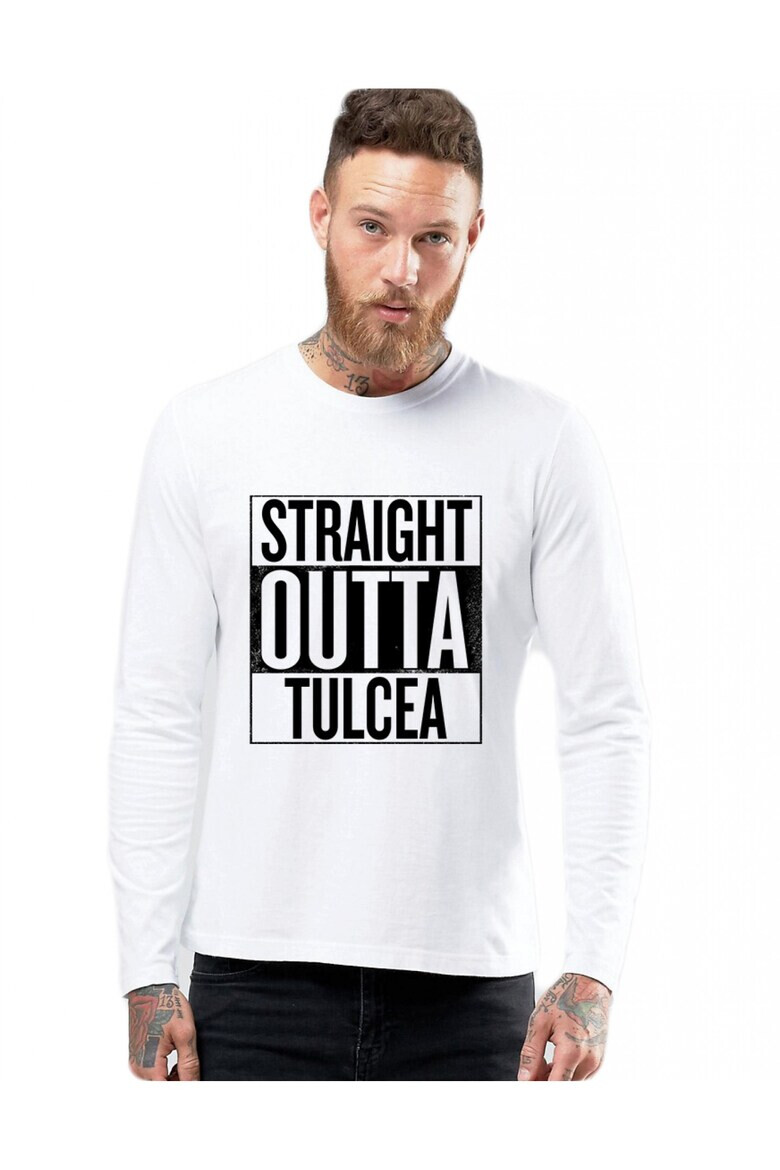 THEICONIC Bluza barbati alba Straight Outta Tulcea - Pled.ro