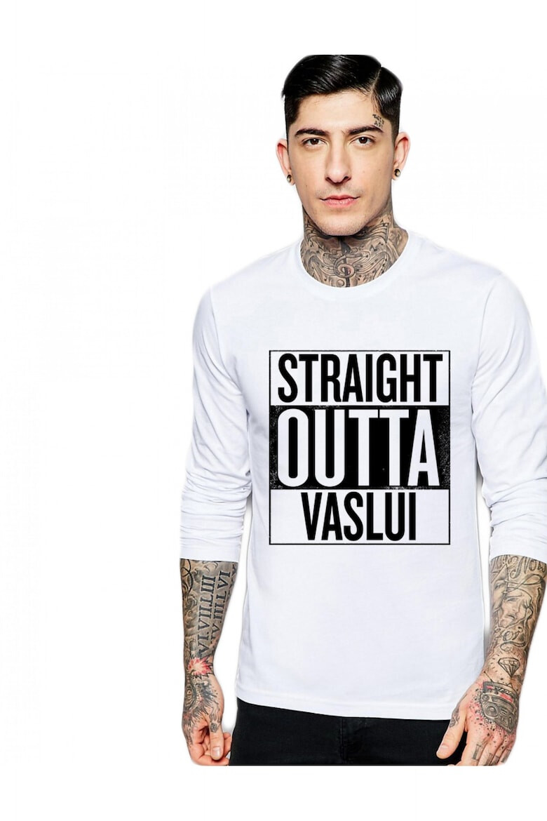 THEICONIC Bluza barbati alba - Straight Outta Vaslui - Pled.ro