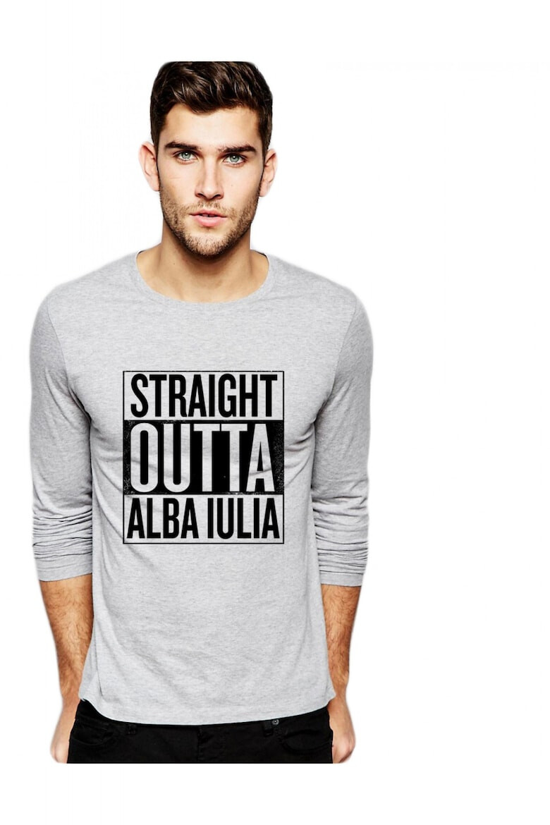 THEICONIC Bluza barbati gri cu text negru - Straight Outta Alba Iulia - Pled.ro