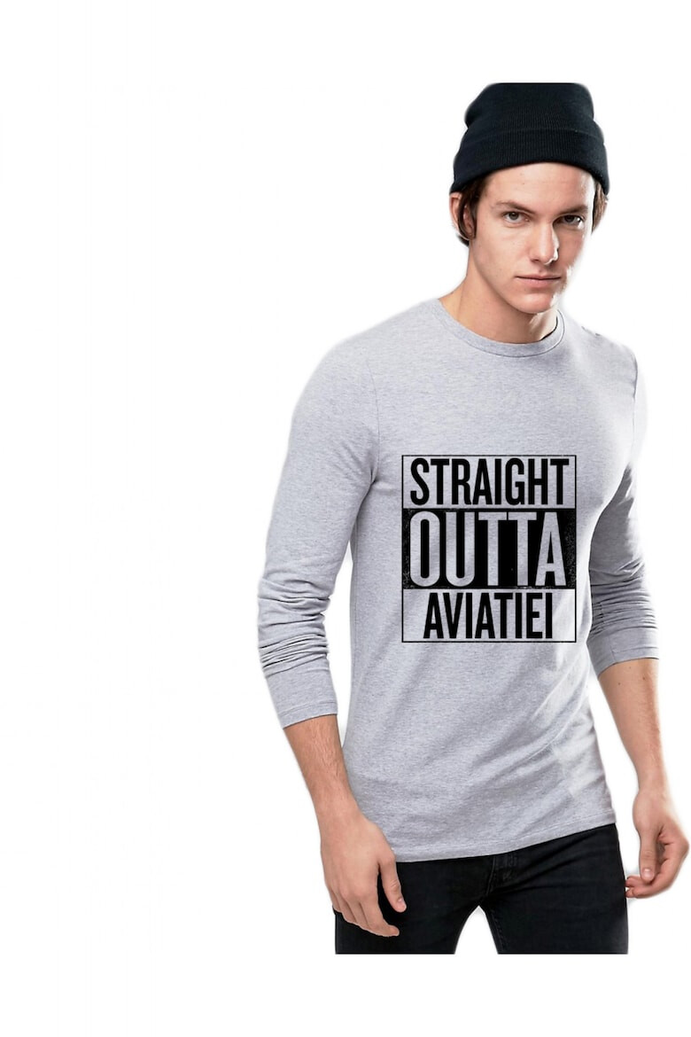 THEICONIC Bluza barbati gri cu text negru - Straight Outta Aviatiei - Pled.ro