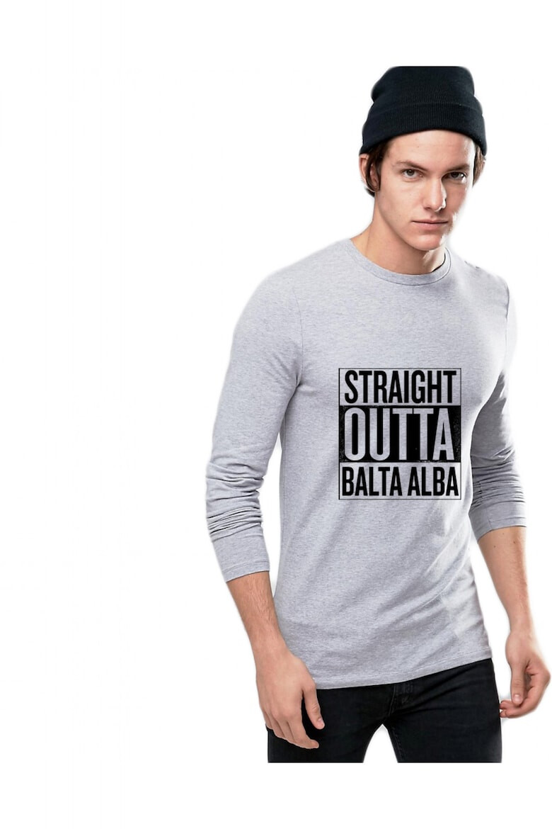 THEICONIC Bluza barbati gri cu text negru - Straight Outta Balta Alba - Pled.ro