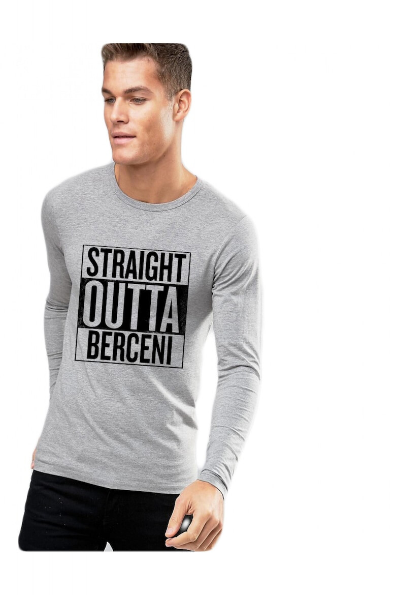 THEICONIC Bluza barbati gri cu text negru - Straight Outta Berceni - Pled.ro