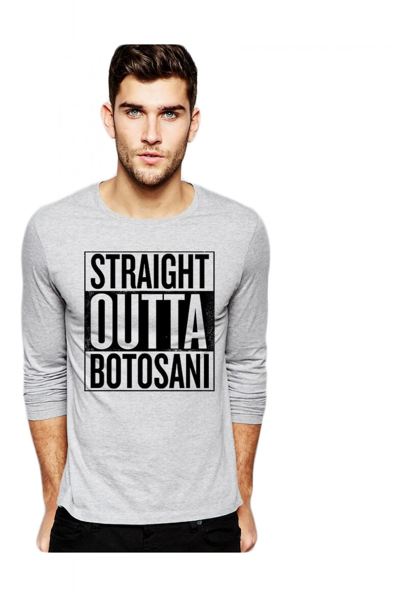 THEICONIC Bluza barbati gri cu text negru - Straight Outta Botosani - Pled.ro