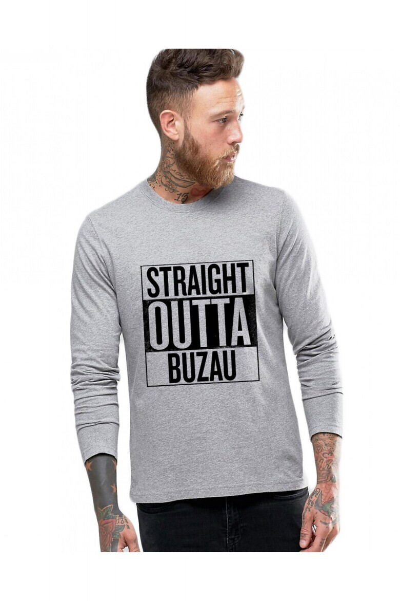 THEICONIC Bluza barbati gri cu text negru - Straight Outta Buzau - Pled.ro