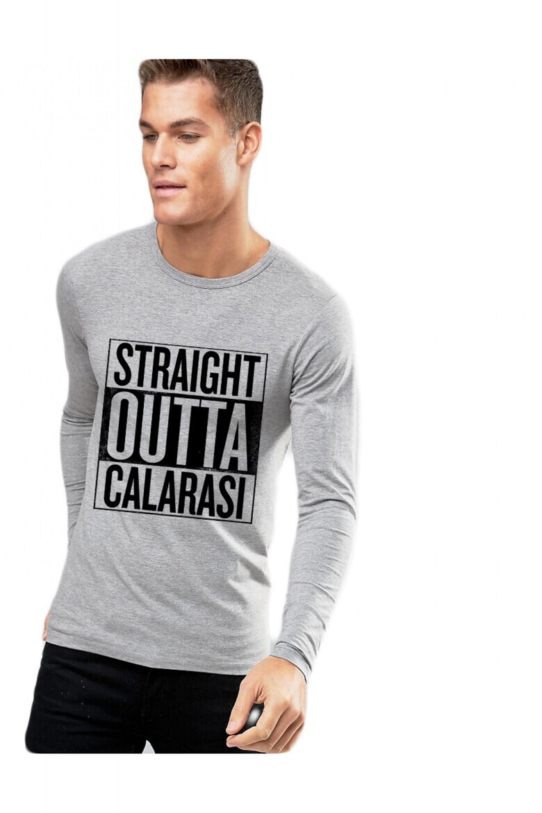 THEICONIC Bluza barbati gri cu text negru - Straight Outta Calarasi - Pled.ro