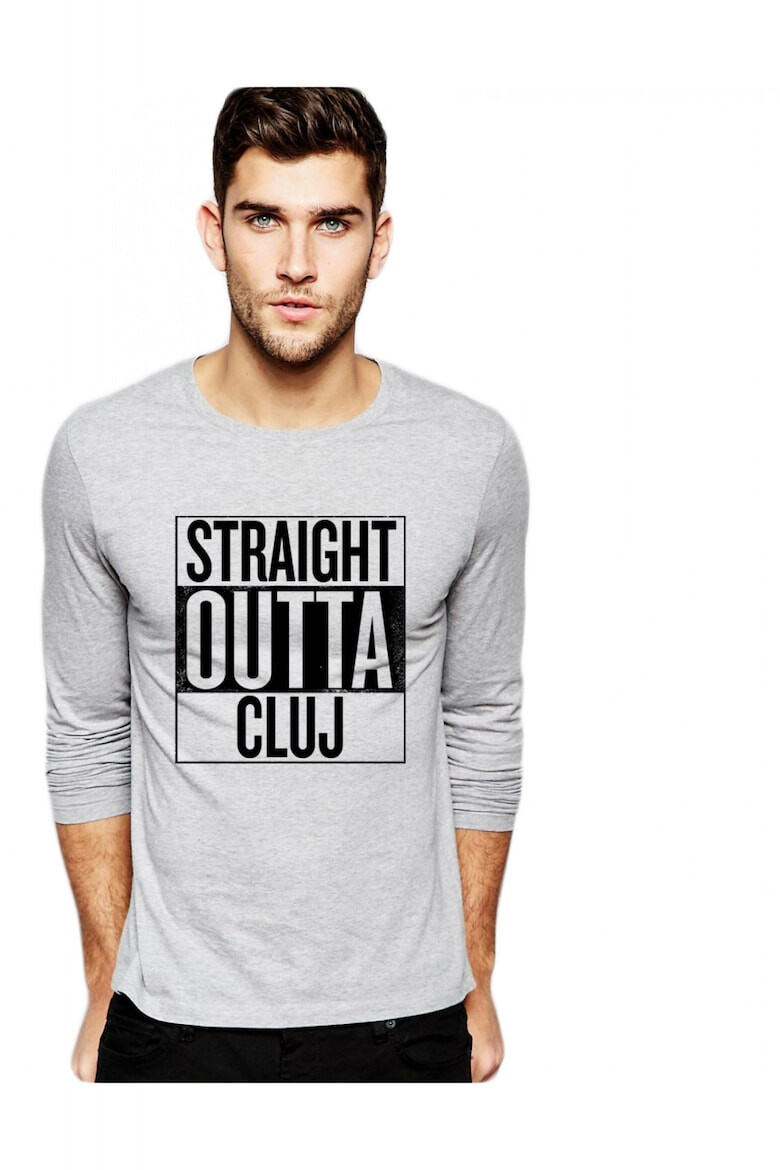 THEICONIC Bluza barbati gri cu text negru - Straight Outta Cluj - Pled.ro