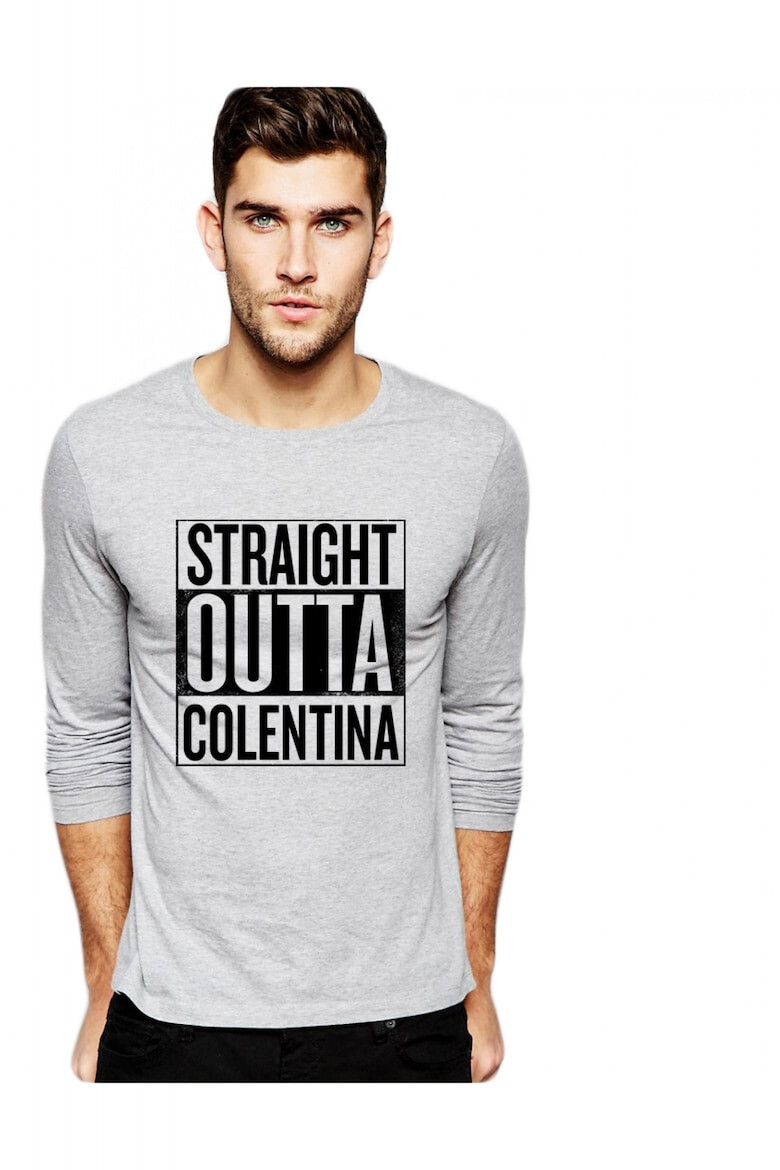 THEICONIC Bluza barbati gri cu text negru - Straight Outta Colentina - Pled.ro