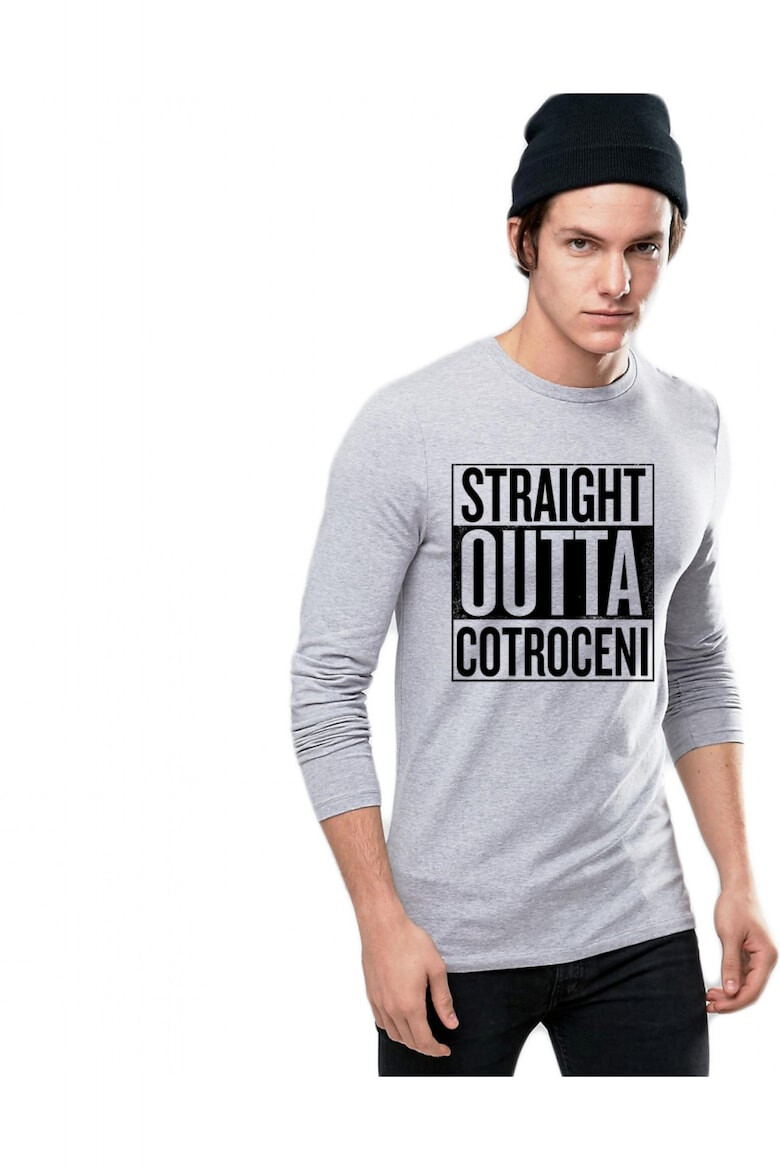 THEICONIC Bluza barbati gri cu text negru - Straight Outta Cotroceni - Pled.ro